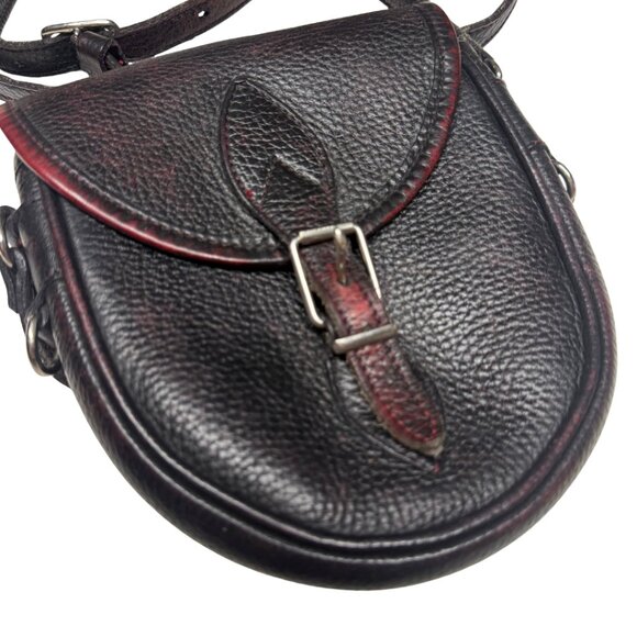 Re-Issue 1976 Roots Bavarian Leather Crossbody Satchel Black/Wine Red Purse - Picture 4 of 13
